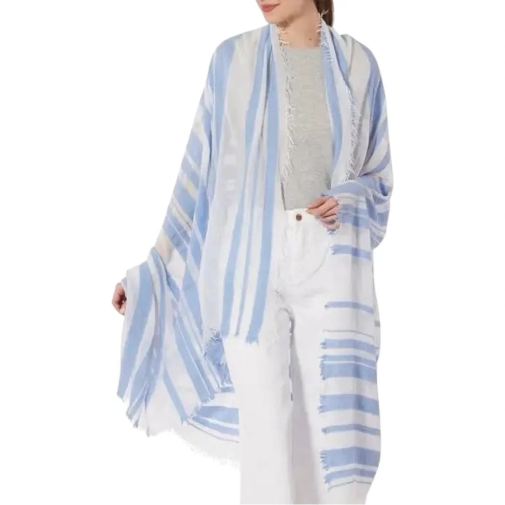 NWOT VINCE Striped Cashmere Blend Sarong/Scarf in Blue